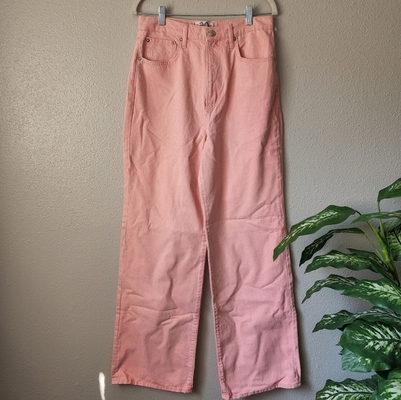 Free People We The Free Neon Pink Stripe Wide Leg Baggy 90s Jeans Size 30 Retro - Picture 1 of 10